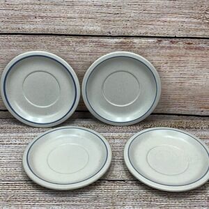 Pfaltzgraff Yorktowne Stoneware Saucers Set of 4 Blue Trim‎ Replacement Dishes
